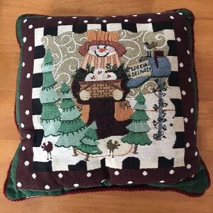 LaFrance Home Snowman Special Delivery Tapestry Pillow 2001 Christmas